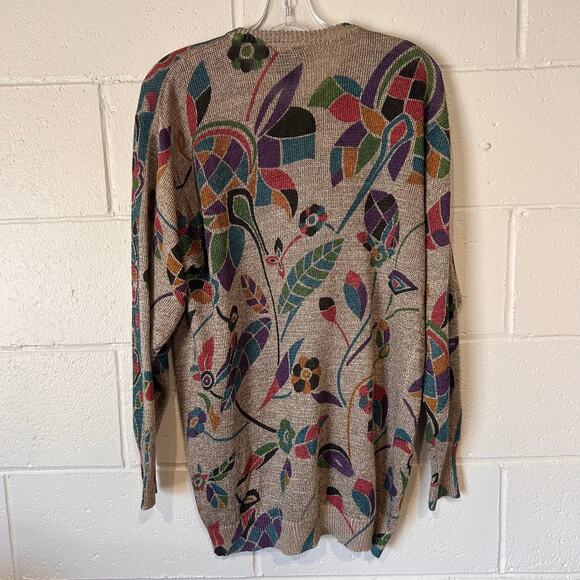 Vintage Suzelle Knit Cardigan Embroidered Floral Pattern Size L - Picture 2 of 5